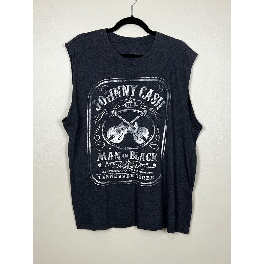 Johnny Cash Man in Black Graphic Muscle Tee Sleeveless Shirt Charcoal Mens L